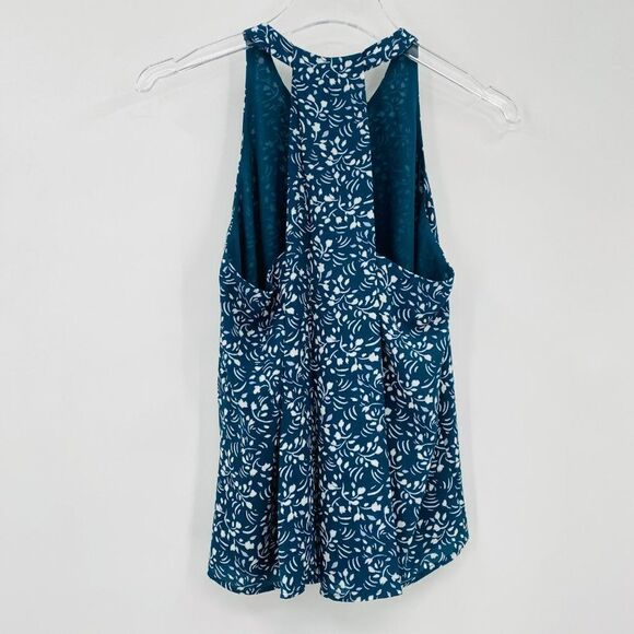 LOFT Size Small Petite Green & White Floral Keyhole Racerback Tank Top Blouse - Picture 8 of 8